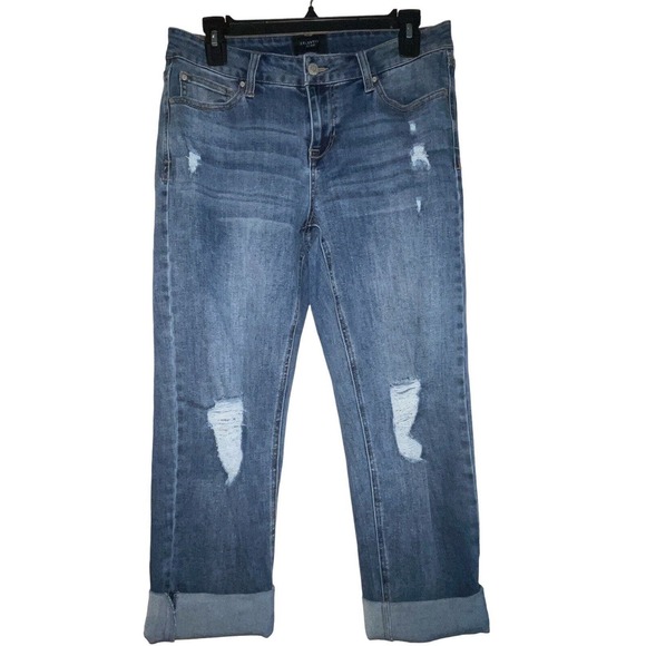 Celebrity Pink Denim - CELEBRITY PINK Womens Denim Capri Jeans Stretch Distressed Med Wash Blue Sz 9/29